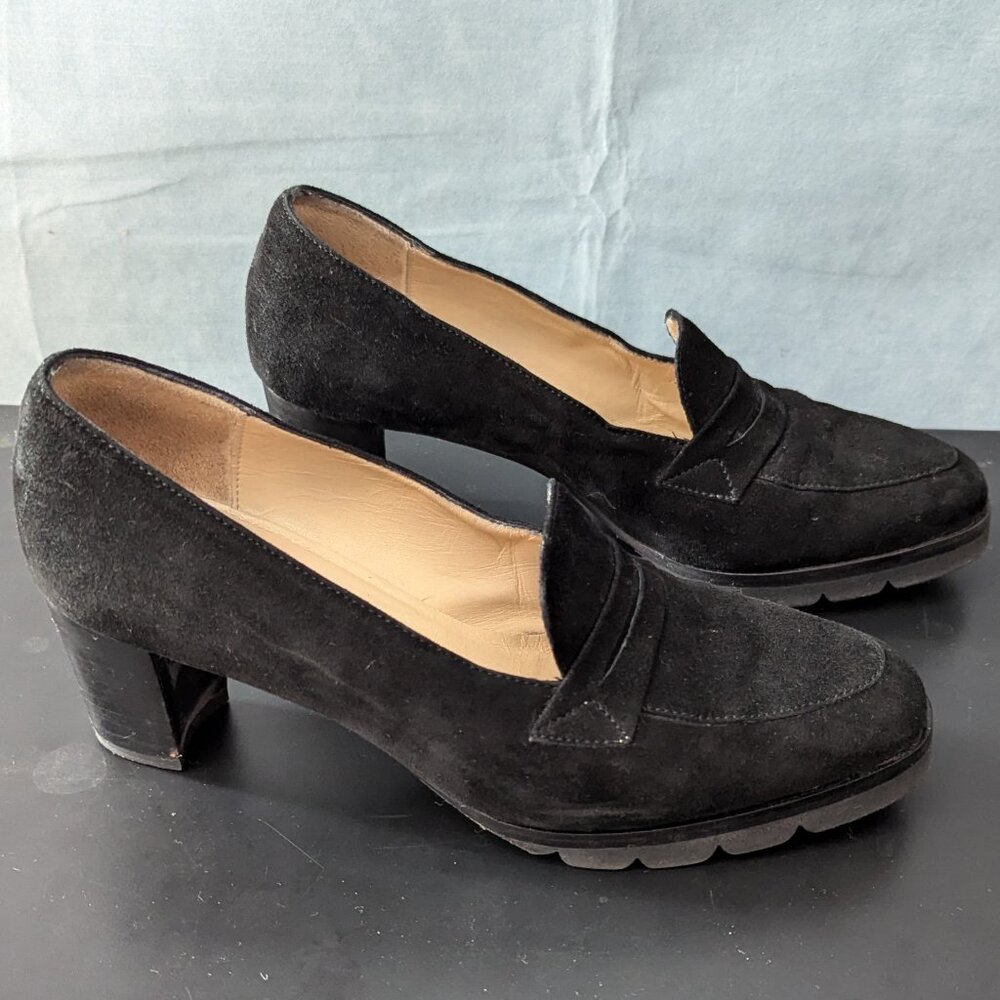 VINTAGE D'Ro-Too Italian Leather Suede Chunky Block Heel Loafer Sz 8